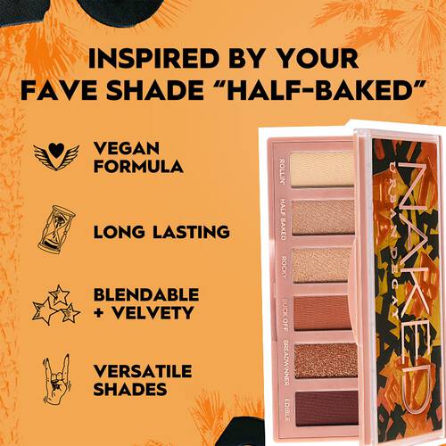 Naked Half-Baked Mini Eyeshadow Palette - 6 x 0.8 g  อายแชโดว์พาเลทที่ขายดีที่สุด 3 สูตรใหม่ หลากมิติติดทนนาน สัมผัสเม็ดสีเข้มข้นด้วยสีบรอนซ์ 6 เฉดสี