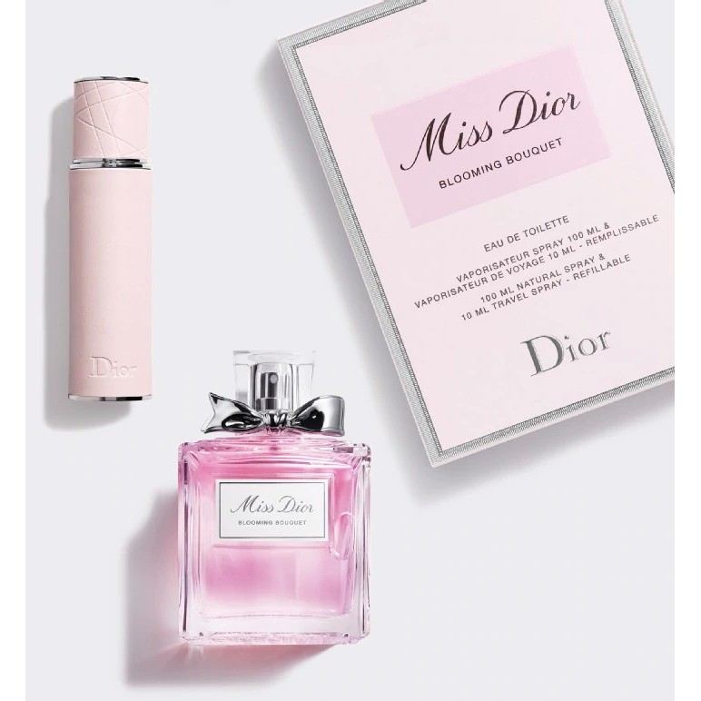 Miss Dior Blooming Bouquet EDT Set 2 Items (100 ml + 10 ml)  น้ำหหอมกลิ่นดอกไม้ในขวดแก้วน่ารักๆขนาด 100 มล. และสเปรย์ขนาดพกพาขนาด 10 มล. พกพาสะดวก แถมน่ารักสุดๆ